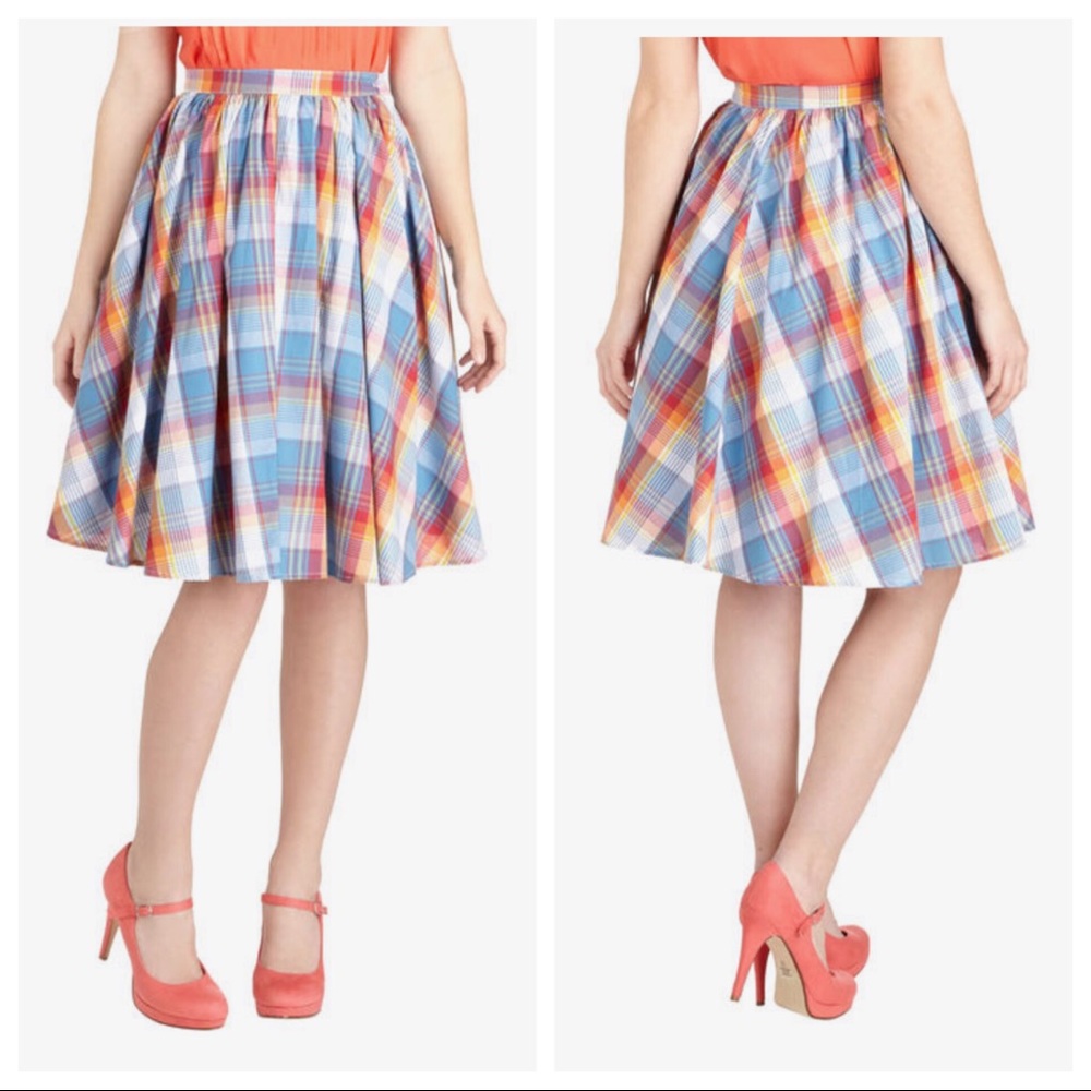 Rainbow plaid skirt